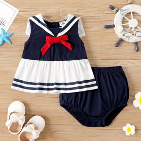 2pcs Baby Girl Sailor Outfits Sleeveless Bowknot Top and Shorts Set