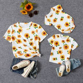 All Over Sunflower Floral Print Short-sleeve T-shirts for Mom and Me