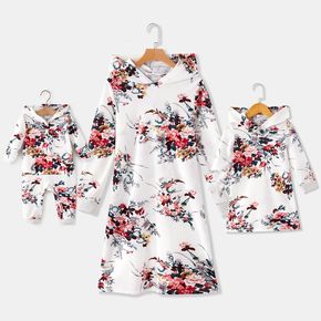 All Over Floral Print Long-sleeve Hoodie Dress for Mom and Me