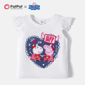 Peppa Pig Toddler Girl Letter Heart Print Flutter-sleeve White Tee/Sleeveless 100% Cotton Denim Dress
