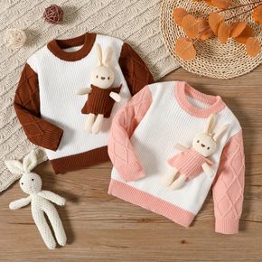 Baby Jungen/Mädchen 3D-Teddybär-Design Zopfstrick-Langarm-Pullover