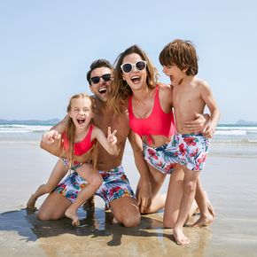 Family Matching All Over Hot Pink Floral Print One Piece Swimsuit