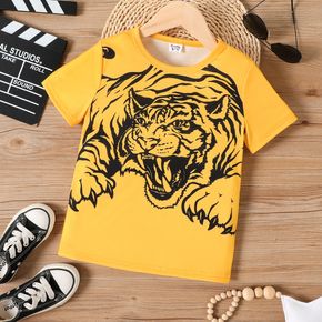 Gelbes Kurzarm-T-Shirt mit Tier-Tiger-Aufdruck für Kinder und Jungen