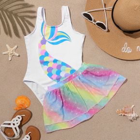 2pcs Kid Girl Mermaid Print Tank Top and Shorts Swimsuit Set