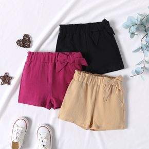 Toddler Girl 100% Cotton Bowknot Design Solid Color Paperbag Shorts