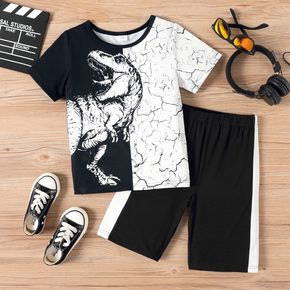 2pcs Kid Boy Animal Dinosaur Print Colorblock Short-sleeve Tee and Elasticized Shorts Set