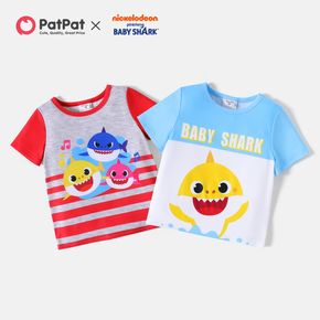 Baby Shark Toddler Girl/Boy Letter Print/Striped Short-sleeve Tee