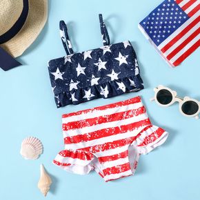 Independence Day 2pcs Baby Girl Stars and Striped Two-Piece Spaghetti Strap Swimwear
