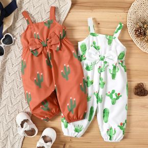 Baby Girl All Over Cactus Print Sleeveless Bowknot Jumpsuit