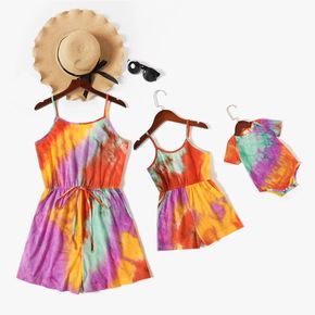 Tie Dye Sleeveless Spaghetti Strap Romper for Mom and Me