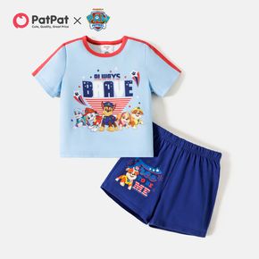 PAW Patrol 2pcs Toddler Boy Letter Print Independence Day Colorblock Short-sleeve Tee and Elasticized Shorts Set