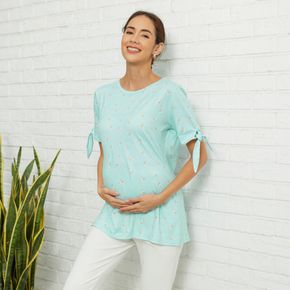 Maternity Ditsy Floral Print Knot Short-sleeve Tee