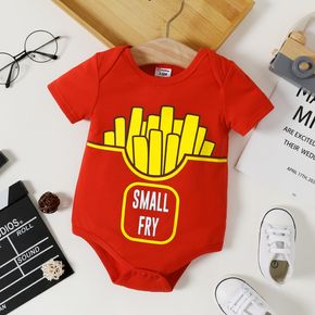 Baby Boy French Fries and Letter Print Red Short-sleeve Romper