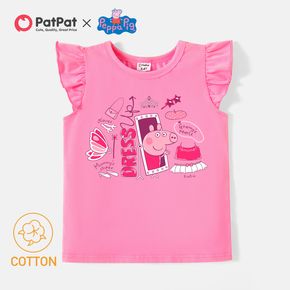 Peppa Pig Toddler Girl Letter Print Flutter-sleeve Light Pink Cotton Tee