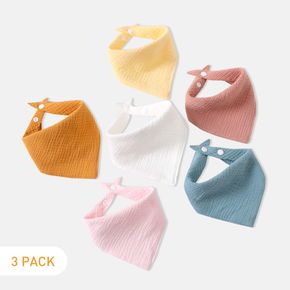 3-pack 100% Cotton Baby Bibs Solid 4-layer Gauze Triangle Towel Scarf Bibs for Eating Drooling