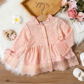 Baby Girl Lace Design Pink Hollow Out Button Up Outwear