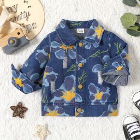 Baby Boy/Girl Floral Print Ripped Denim Long-sleeve Button Up Jacket