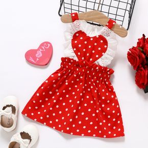 Summer Picnic Baby Girl Polka Dots Lace Splice Sleeveless Red Cami Dress
