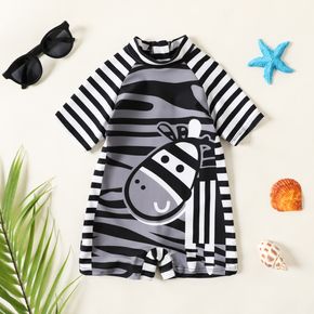 Baby Boy Zebra Print Striped Raglan-sleeve One-Piece Swimsuit