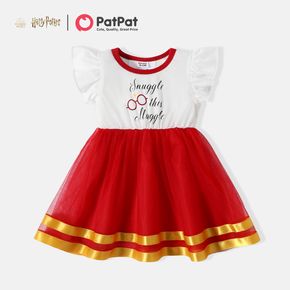 harry potter bébé fille manches flottantes lettre impression épissage robe en maille rouge