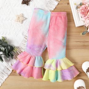 Baby Girl Tie Dye Ribbed Knit Layered Bell Bottom Pants