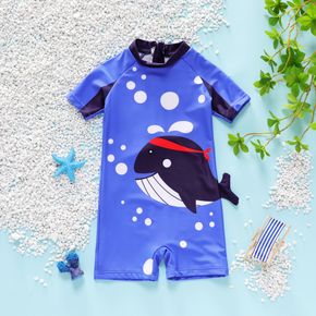 Toddler Boy Playful Shark Print Zipper Design Onepiece Swimsuit