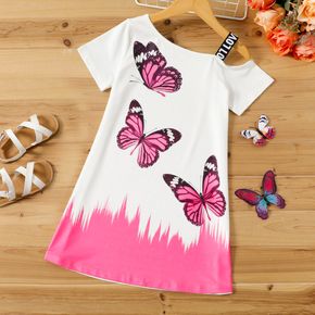 vestido de manga curta de ombro frio com estampa de borboleta colorblock para menina