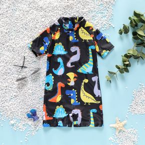Toddler Boy Playful Dinosaur Print Zipper Design Onepiece Swimsuit