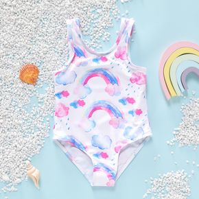 Toddler Girl Rainbow Cloud Print Sleeveless Onepiece Swimsuit