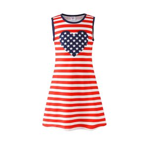 Independence Day Kid Girl Heart Print Stripe Sleeveless Dress