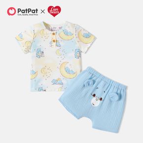 Care Bears 2pcs Baby Boy/Girl 100% Cotton Crepe Shorts and Allover Cartoon Bear & Moon Print Short-sleeve Top Set