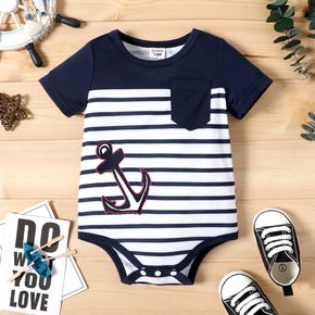 Baby Boy Anchor Embroidered Striped Short-sleeve Romper