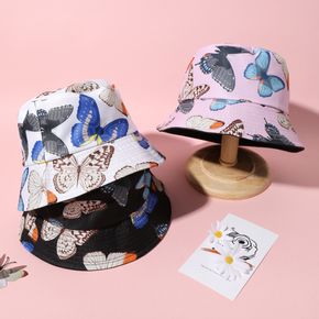 100% Cotton Kid Butterfly Print Double Sided Bucket Hat