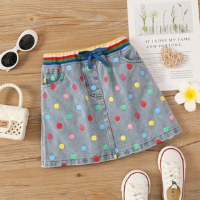 Kid Girl Colorful Polka dots Bowknot Design Denim Skirt