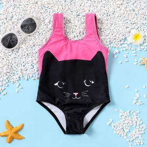 Baby Girl Cartoon Cat Print Sleeveless One-Piece Swimsuit
