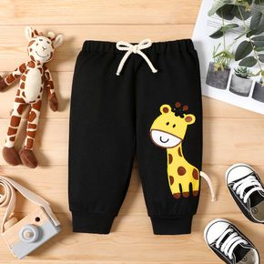 Baby Boy Cartoon Giraffe Print Black Joggers Pants