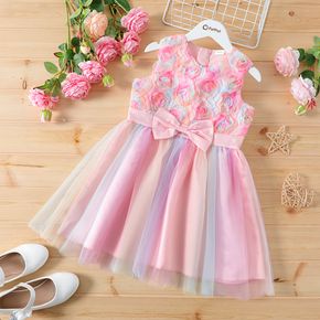 Kid Girl 3D Floral Design Bowknot Sleeveless Mesh Princess Party Dress