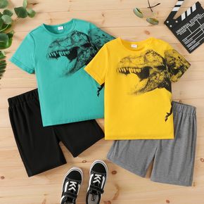2-teiliges Kurzarm-T-Shirt mit Tier-Dinosaurier-Aufdruck für Kinder und elastische Shorts