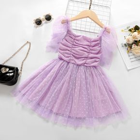 Dress Like Wind Toddler Girl Polka Dots Mesh Layered Puff Short-sleeve Purple Dress
