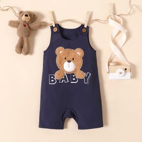 Baby Boy Cartoon Bear and Letter Embroidered Tank Romper