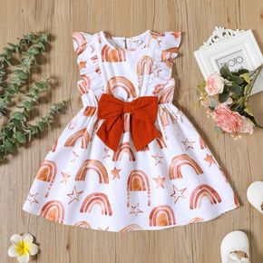 Toddler Girl Rainbow Star Print Bowknot Design Sleeveless Dress