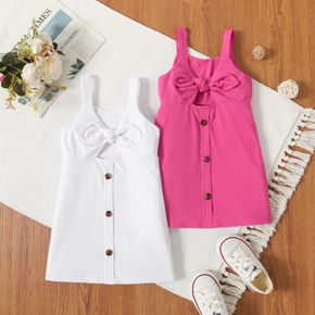 Toddler Girl Bowknot Button Design Cut Out Solid Color Cami Dress