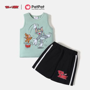 Tom und Jerry 2-teiliges Kleinkind-Jungen-Baumwoll-Tanktop und Shorts mit Buchstabenaufdruck