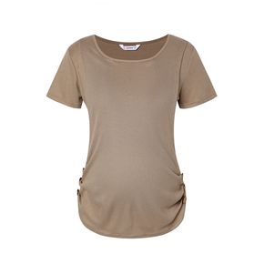 Nursing Ruched Side Button Decor Short-sleeve Waffle Tee