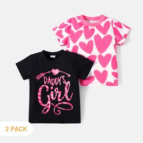 Father's Day 2-Pack Toddler Girl Letter/Heart Print Short-sleeve Tee