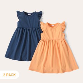 2-Pack Toddler Girl Solid Color Flutter-sleeve Dress