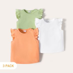 3-Pack Toddler Girl Solid Color Flutter-sleeve Tee