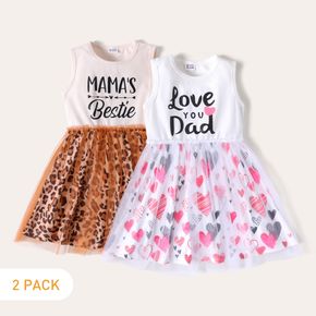 Toddler Girl Letter Leopard/Heart Print Mesh Design Sleeveless Dress
