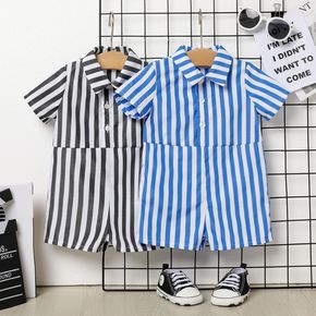 Baby Boy Striped Short-sleeve Button Up Romper