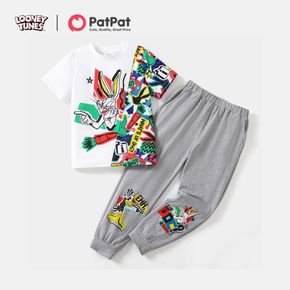 looney tunes 2 pezzi kid boy t-shirt a maniche corte colorblock e pantaloni grigi